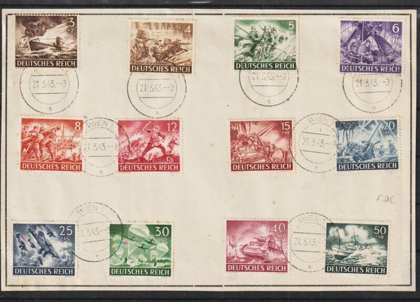 MiNr. 831-842 Wehrmacht I,  FDC, Ersttags-Tagesstempel WIEN 21.3.43 (as84)