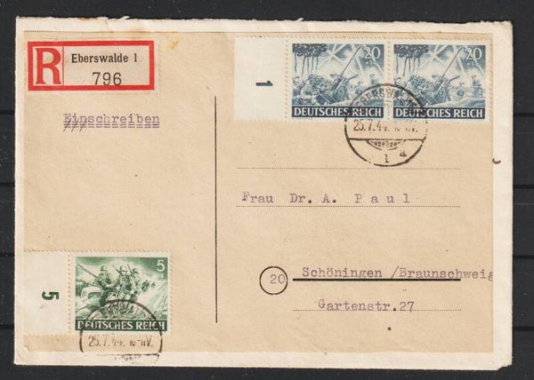 MiNr. 838 auf R-Brief  EBERSWALDE 25.7.44  (as84)