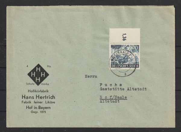 MiNr. 838 auf Brief  HOF (SAALE) 22.9.43  (as84)