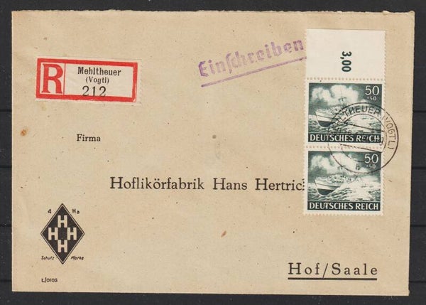 MiNr. 842 auf R-Brief MELTHEUER 19.1.44  (as84)