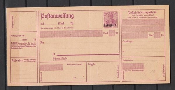 Saargebiet Postanweisung A 10 (asdg)