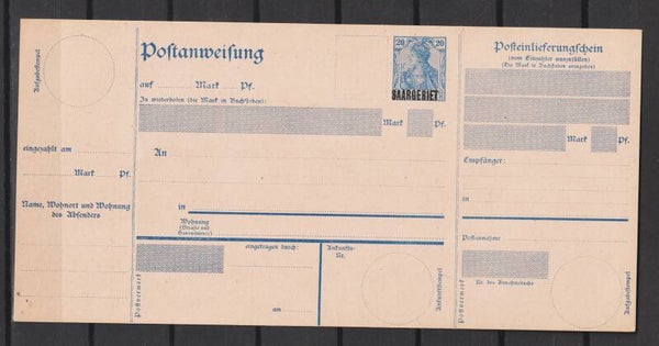 Saargebiet Postanweisung A 5  (asdg)