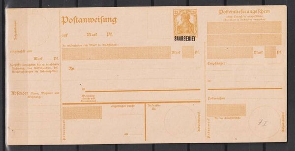 Saargebiet Postanweisung A 7 I (asdg)