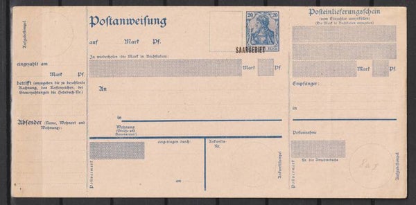 Saargebiet Postanweisung A 8 Ia (asdg)