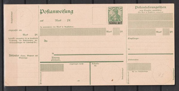 Saargebiet Postanweisung A 9 (asdg)
