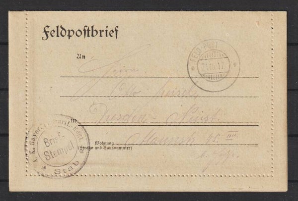 kopmlett erhaltener Feldpost-Kartenbrief  FELDPOST  21.10.17  (asfp)