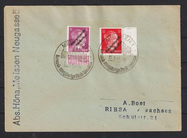 Meissen MiNr. 32, 34 auf Brief  MEISSEN 1.8.45   (aslo)