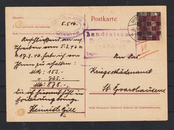 Ganzsache 6 Pfennig  "Schwärzung" MIEHLEN 6.5.45 (aslo)