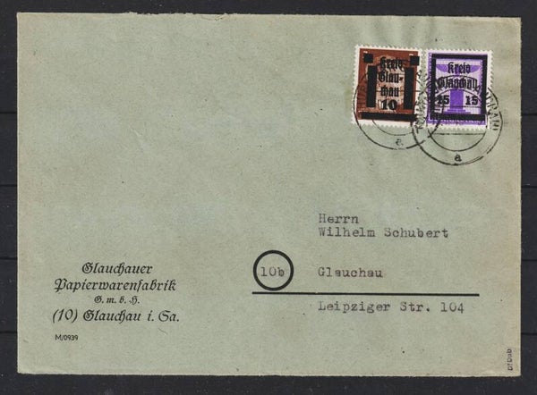 Glauchau, MiNr. 1, 24 auf Brief THURM (KR. GLAUCHAU) 14.7.45, geprüft