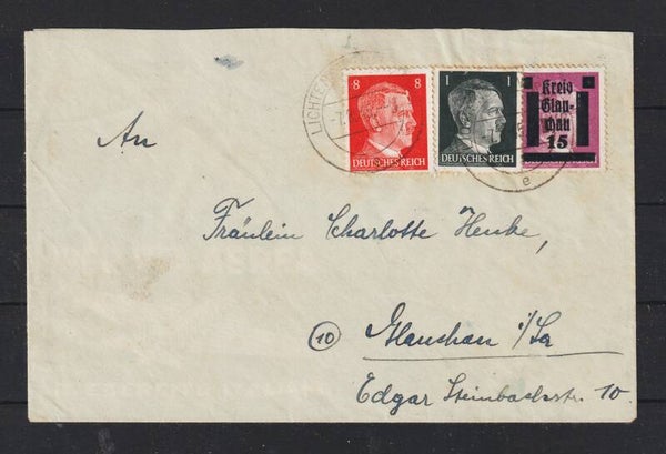 Glauchau, MiNr. 5 mit DR 781, 186 auf Brief  LICHTENSTEIN (SACHS) 7.8.45  (aslo)