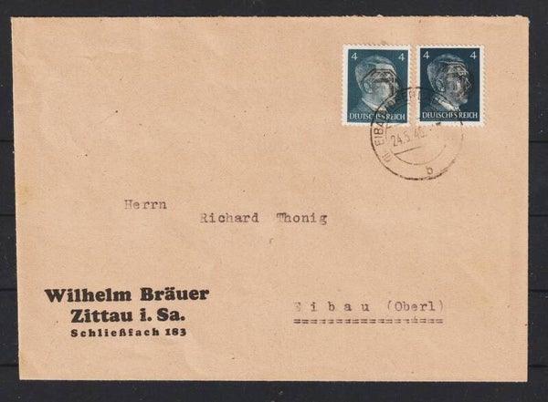 Löbau, MiNr. 5 (2x) auf Brief  EIBAU 24.5.45 (aslo)