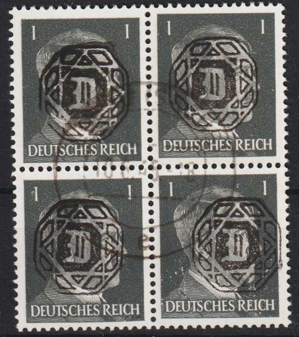 Löbau MiNr. 1 gestempelter Viererblock (0242)