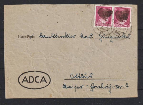 Sächsische Schwärzung A.H. MiNr. 785 auf Brief Vorderseite  4.4.45   (aslo)