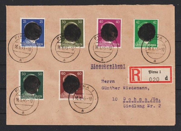 Sächsische Schwärzung A.H. MiNr. 793-797 auf Brief PIRNA  16.6.45  geprüft (aslo)