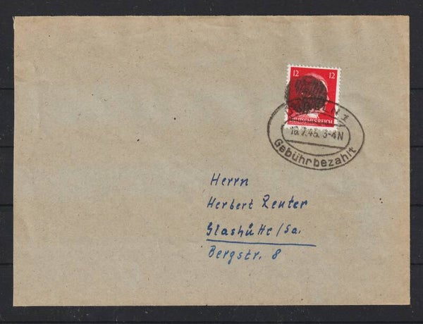 Sächsische Schwärzung A.H. MiNr. 827 auf Brief  Döbeln 16.7.45   (aslo)