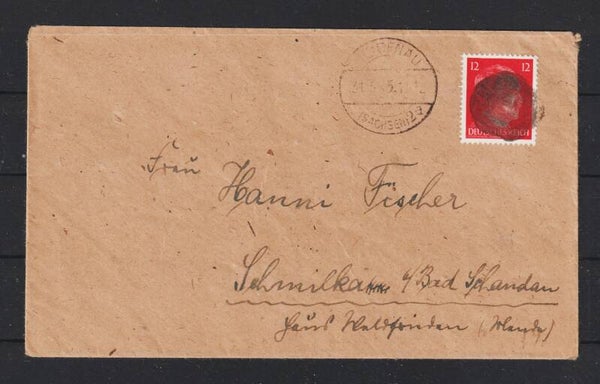 Sächsische Schwärzung A.H. MiNr. 827 auf Brief  HEIDENAU  31.5.45   (aslo)