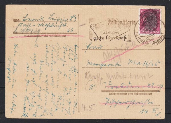 Sächsische Schwärzung auf Postkarte,  LEIPZIG 23.2.46  (aslo)