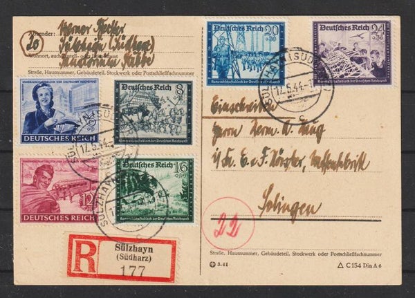 MiNr. 888-893 auf R-Postkarte 17.5.44  (aspk)