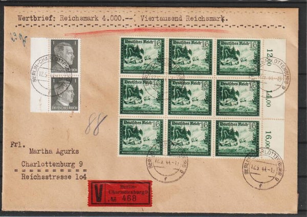 MiNr. 891 MeF auf Wert-Brief mit V-Zettel, BERLIN CHARLOTTENBURG 12.5.44   (aspk)