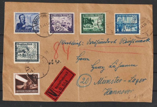 Wert-Brief mit V-Zettel, ASCHAFFENBURG  6.7.44   (aspk)