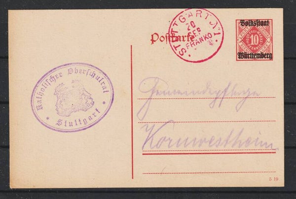 Ganzsache DP 18  roter Franko Stempel STUTTGART No 1 *  20.SEP.  (asrs)