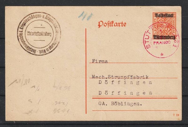 Ganzsache DP 48  roter Franko Stempel STUTTGART No 1 *  1.NOV.  (asrs)