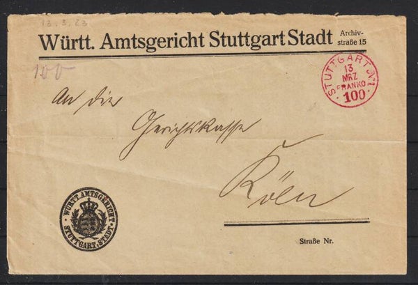 Drucksache, roter Franko Stempel STUTTGART No1  13.MRZ.    (asrs)