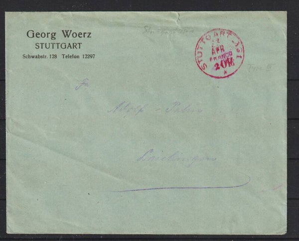Drucksache, roter Franko Stempel STUTTGART No1  23.APR.    (asrs)