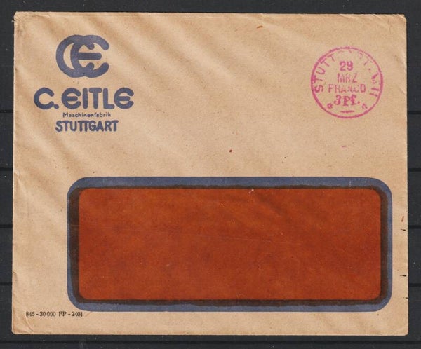 Drucksache, roter Franko Stempel STUTTGART No11  29.MRZ.    (asrs)