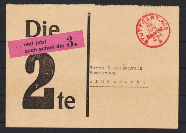 Drucksache, roter Franko Stempel STUTTGART No8  22.APR.    (asrs)