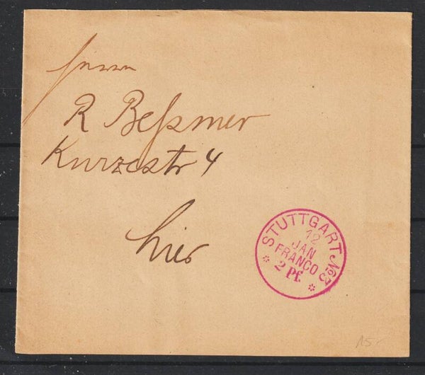 Streifband, roter Franko Stempel STUTTGART No3  .12.JAN.  (asrs)