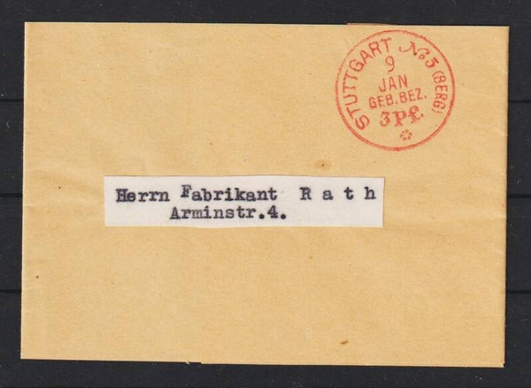 Streifband, roter Franko Stempel STUTTGART No5 (BERG)  9.JAN.  (asrs)