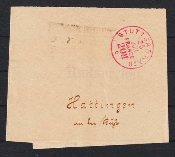Streifband, roter Franko Stempel STUTTGART No8  25.JUN.  (asrs)