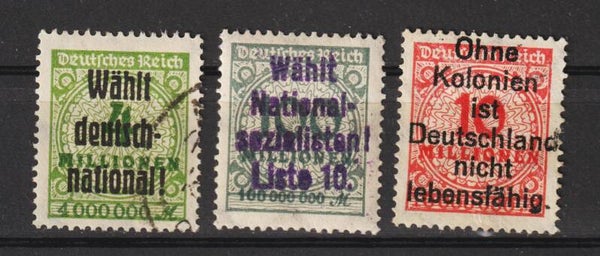 MiNr. 316, 318, 322 Aufdruck Werte