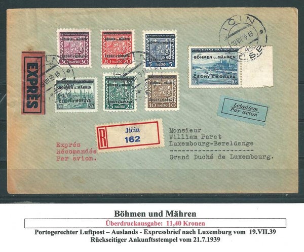 B&M MiNr. 19, .. portogerechte MiF auf Luftpost Express Brief