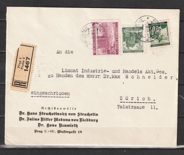 B&M portogerechter Auslands R-Brief in die Schweiz vom 22.XI.42