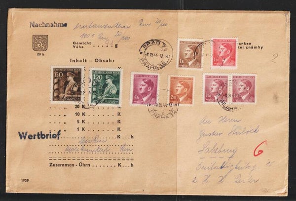 B&M portogerechter Wertbrief von Prag nach Salzburg Österreich vom 8.XI.44