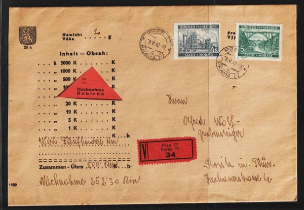 B&M Portogerechter Wertbrief nach Rositz 28.V.42