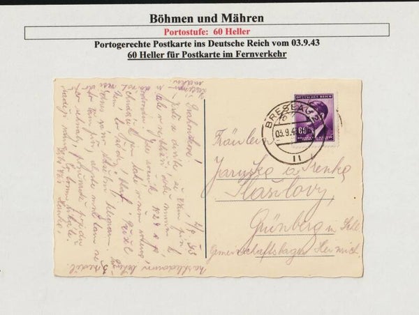 B&M MiNr. 93 auf portogerechter Postkarte ins Deutsche Reich