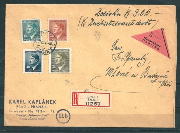 B&M MiNr. 91, 98, 100, 102 auf portogerechten Nachnahme Wertbrief 25.IX.44