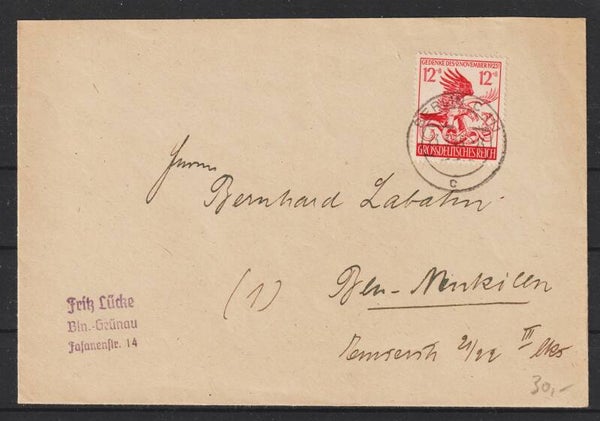 MiNr. 906 Einzelfrankatur auf Brief vom 23.03.45  (b108)