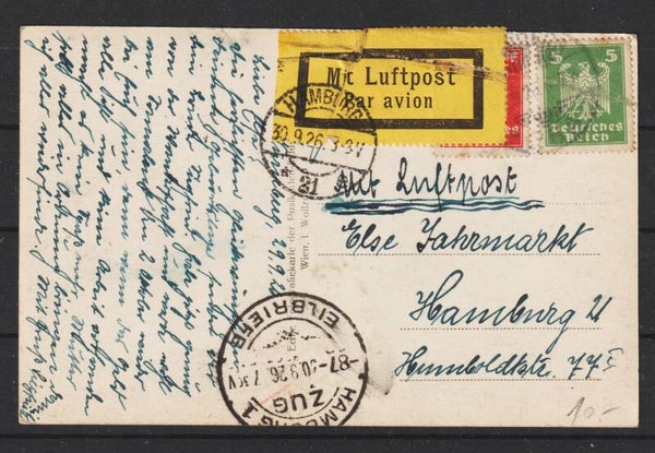 Ansichtskarte, Nürnberg 29.9.26 nach Hamburg mit Luftpost (b112)