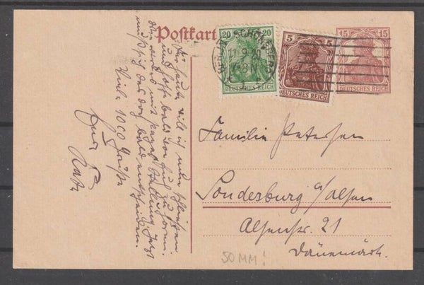 Ganzsache P 116 mit ZuF im Auslandsverkehr nach Sonderburg (b136)