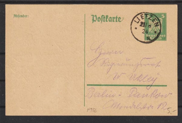Ganzsachen Karte P 156, von LIETZEN nach Berlin (b140)