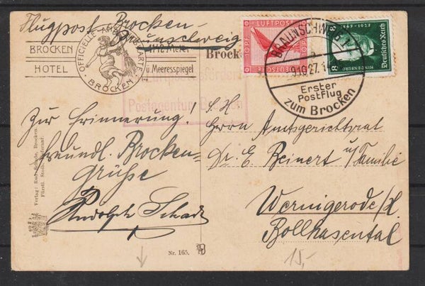 Flugpost:  Erster Postflug zum Brocken 9.10.1927  (b141)