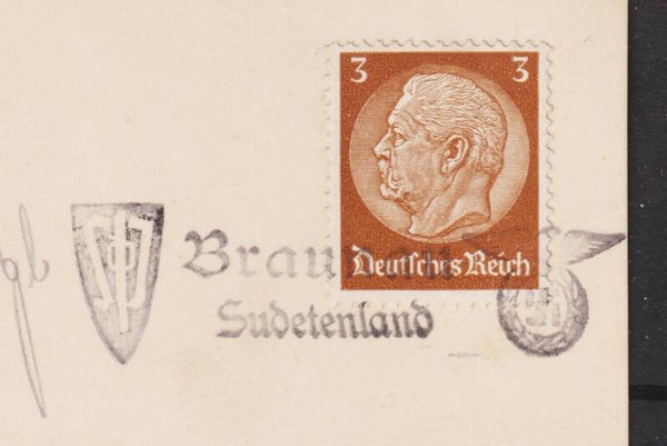 MiNr. 513 Postkarte BRAUNAU SUDETENLAND   (b142)
