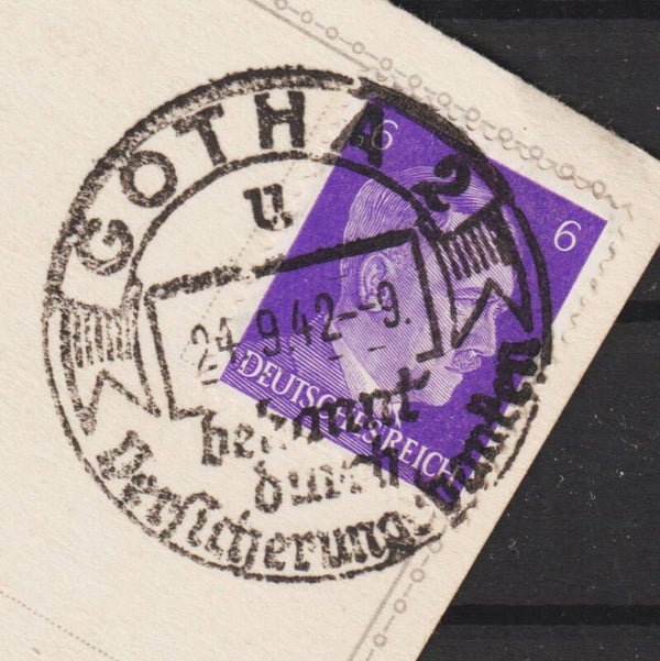 Postkarte Sonderstempel: GOTHA bekannt durch Versicherungsbanken 24.9.42  (b142)