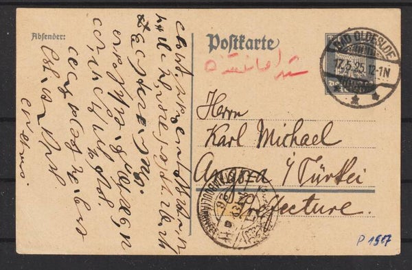 Ganzsachen Karte P 157, von BAD OLDESLOE nach ANKARA TÜRKEI (b143)