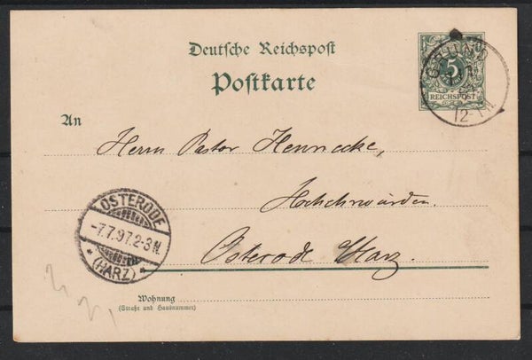 Ganzsache  P 32  von GRUND nach OSTERODE (HARZ) 1897  (b144)