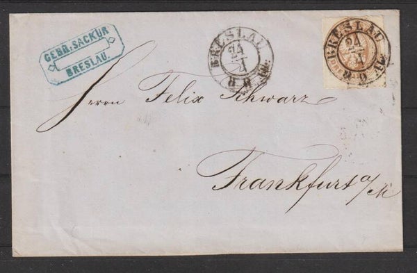 MiNr. 18 auf Brief Breslau nach Frankfurt a.M. 1863  (b177)